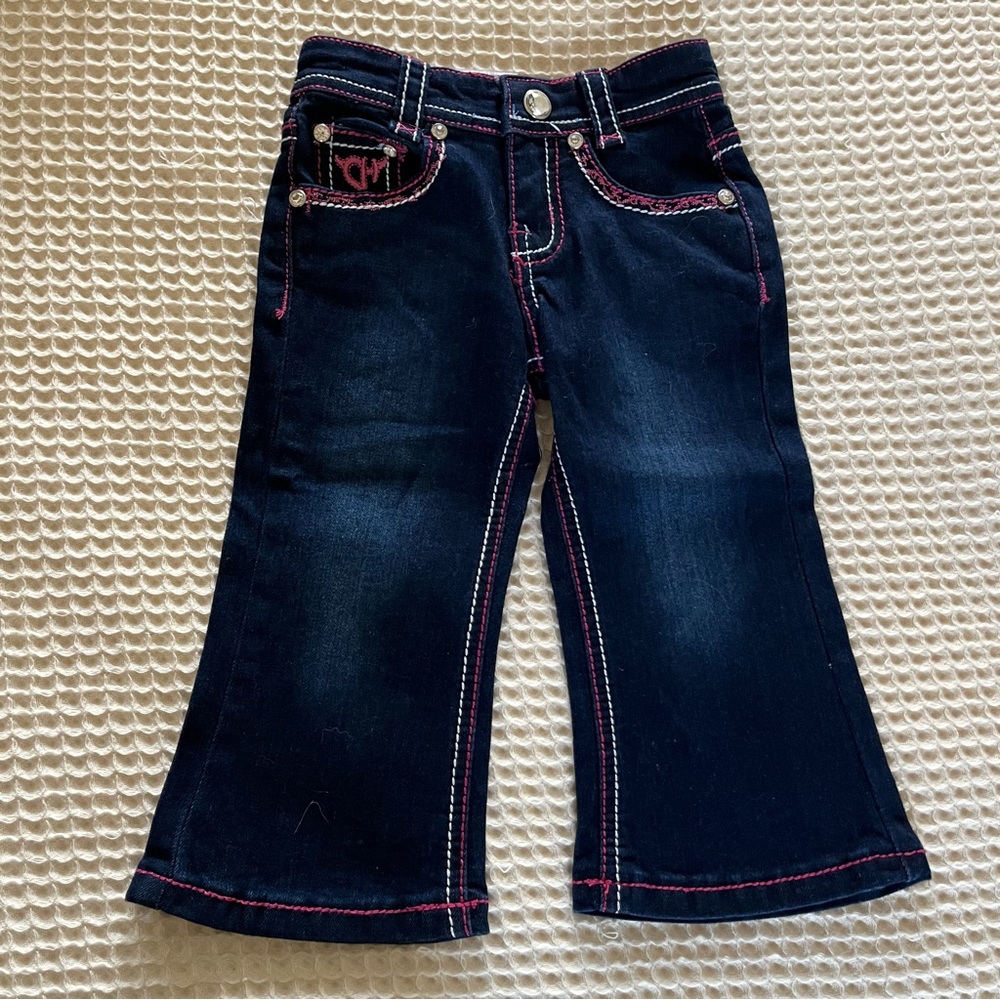 Girls' Dark Indigo Jeans with Pink Stitching